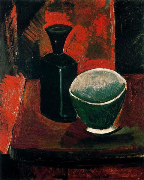 Pablo Picasso Classical Oil Paintings Green Pan And Black Bottle